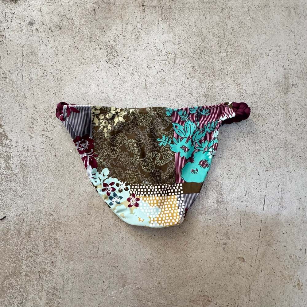 Lucky Brand Floral Paisley Patchwork Bikini Bottom with Braided Side Detail